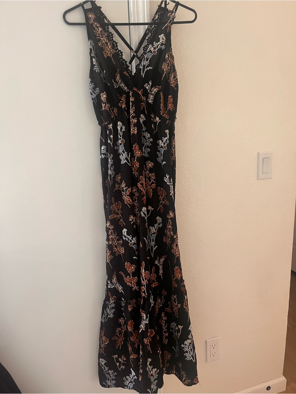 Angie Black Maxi Dress with Rust & White Floral Print